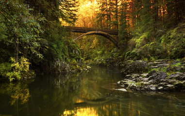 Bridge over Lewis River in Moulton Falls State Park in Yakolt, WA.