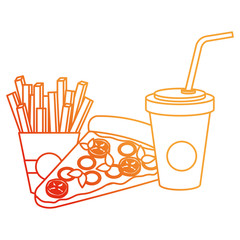 italian pizza with soda and french fries
