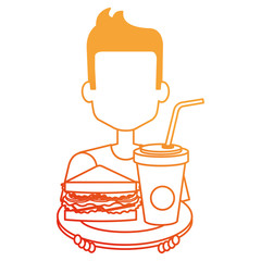 man with delicious sandwish and soda