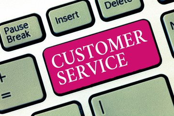 Text sign showing Customer Service. Conceptual photo process of ensuring client satisfaction with...