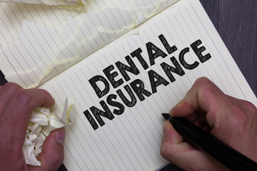 Text sign showing Dental Insurance. Conceptual photo form of health designed to pay portion or full of costs Man holding marker notebook crumpled papers ripped pages mistakes made