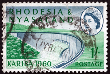 Postage stamp Rhodesia & Nyasaland 1960 view of Kariba dam