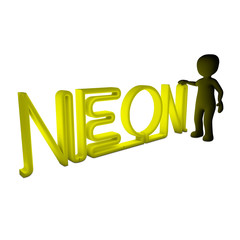 a yellow neon character with NEON letters