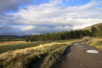 Scottish rural landscape. Cairngorms National Park, Royal Deeside and Loch Muick area. Aberdeenshire, Scotland, United Kingdom.