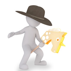 the cowboy rides on a hobbyhorse