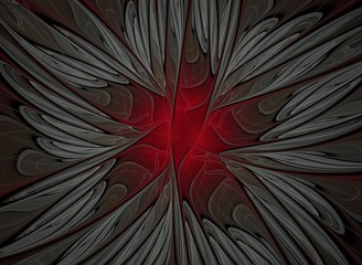 An abstract fractal in red with grey colors that symbolizes the christmas star 
