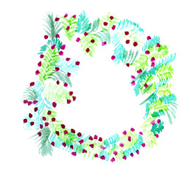 Handpainted watercolor christmas wreath