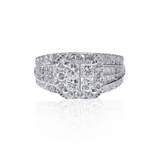 Beautiful Diamond Wedding band engagement ring isolated on white with a reflection