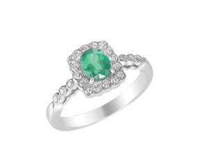 green emerald fashion engagement diamond ring band isolated on white