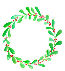 Fototapeta premium Handpainted watercolor christmas wreath