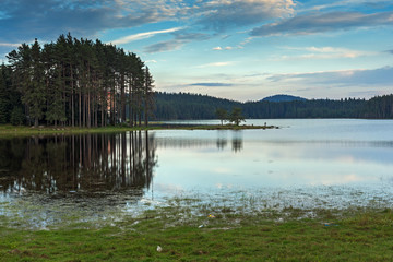 Amazing Sunset Landscape of Shiroka polyana (Wide meadow) Reservoir, Pazardzhik Region, Bulgaria