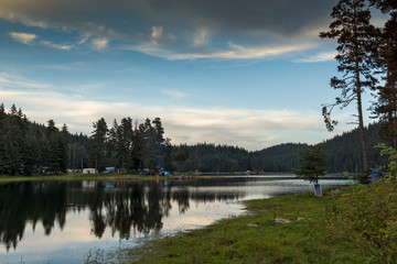 Amazing Sunset Landscape of Shiroka polyana (Wide meadow) Reservoir, Pazardzhik Region, Bulgaria