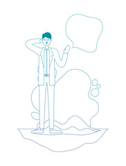 young man with speech bubble character