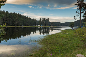 Obraz premium Amazing Sunset Landscape of Shiroka polyana (Wide meadow) Reservoir, Pazardzhik Region, Bulgaria