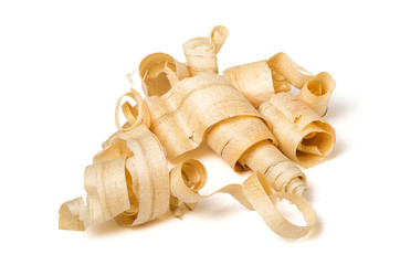 Wood shavings isolated on white background