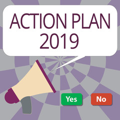 Text sign showing Action Plan 2019. Conceptual photo to do list contain number of things be done next year.