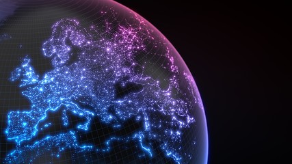 dark earth globe with glowing details of city and human population density areas. 3d illustration © kmls