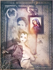 Poster Surrealistisch interieur met Pierrot-masker. Eenzaamheid © Rosario Rizzo