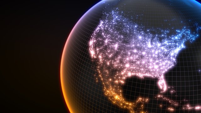 dark earth globe with glowing details of city and human population density areas. 3d illustration