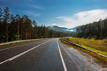 Road chereh mountain landscape. The Altai Mountains, Southern Siberia