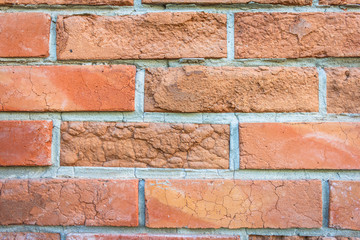 Fragment of an old damaged red brick wall. Texture and background