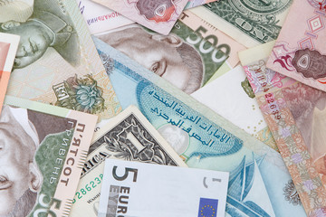 multiple currencies exchange:  banknotes of several countries