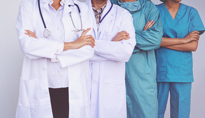Doctors and Nurses coordinate hands. Concept Teamwork