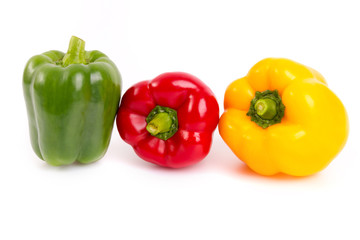 Yellow, Red, and Green pepper isolated on white background