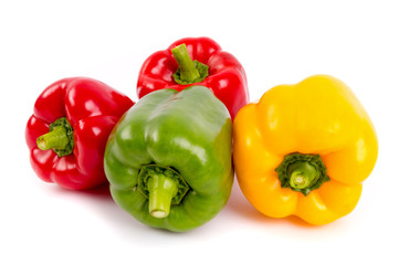 Plakat Yellow, Red, and Green pepper isolated on white background