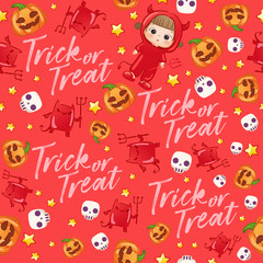 Fototapeta premium Baby Girl in Halloween Costume : Seamless Pattern : Vector Illustration