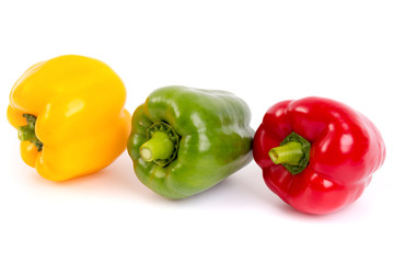 Yellow, Red, and Green pepper isolated on white background