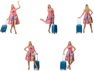 Woman with suitacases preparing for summer vacation