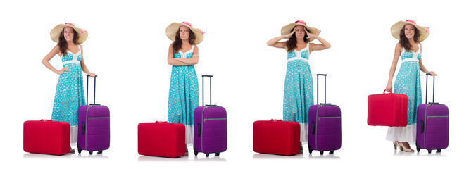 Woman going to summer vacation isolated on white