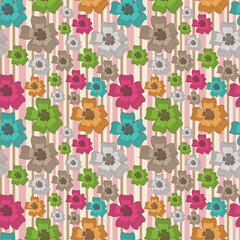 Fototapeta premium Seamless pattern with flowers. On a striped background a floral pattern.