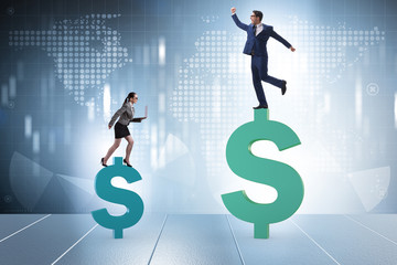 Concept of inequal pay and gender gap between man woman