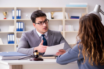 Lawyer discussing legal case with client