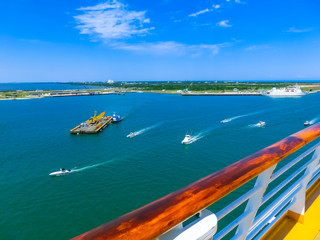 Cape Canaveral, USA. The arial view of port Canaveral from cruise ship, docked in Port Canaveral,...