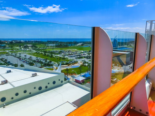 Cape Canaveral, USA. The arial view of port Canaveral from cruise ship, docked in Port Canaveral, Brevard County, Florida