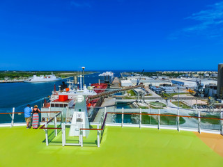 Cape Canaveral, USA. The arial view of port Canaveral from cruise ship, docked in Port Canaveral, Brevard County, Florida