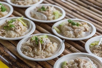 Rice steamed with chicken soup at street food