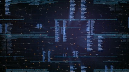 Texts and numbers within a complex digital world in a technological abstract