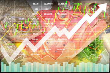 Stock index financial economic successful investment growth in fresh healthy food industrial and restaurant business report background,