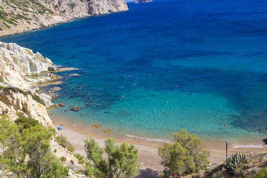 Beautiful scene in Vrolidia beach, Chios Island Greece