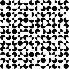 segments of circles. vector seamless pattern. abstract geometric shapes. simple black and white background. textile paint. repetitive background. fabric swatch. wrapping paper