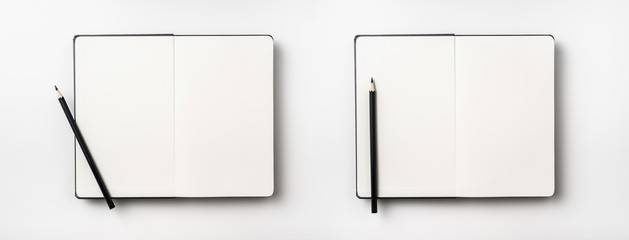 Top view of black notebook isolated on background