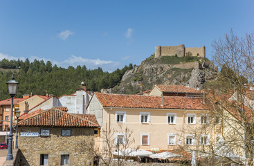 Fototapeta na wymiar Castle on top of the hill in Aguilar de Campoo, Spain