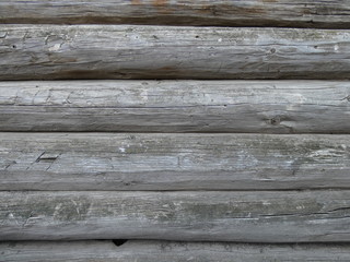 Wall of wooden logs
