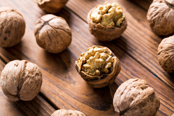 Fresh walnut on table