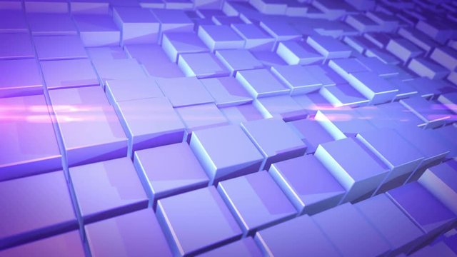 An impressive 3d rendering of white and blue cubes lit with sparkling sun rays. They compose a background resembling a computer keyboard placed askew.
