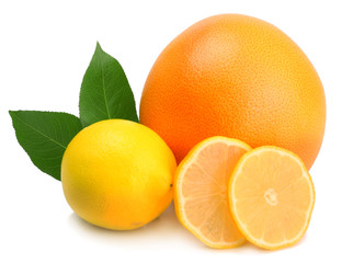 Grapefruit and lemon isolated on white